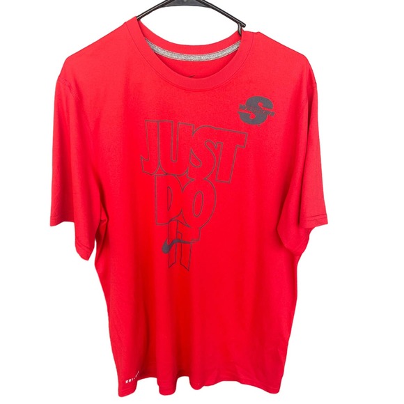Nike Shirt Mens Large Red Just Do It Warriors Tee Dri-fit Short Sleeve - Picture 1 of 13